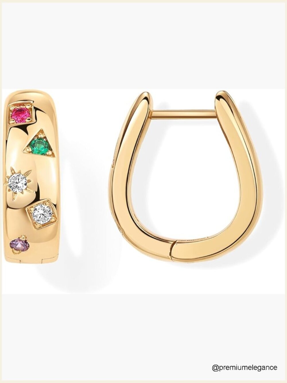Chunky Hoop Earrings with CZ Stones - Hypoallergenic Gold Plated
